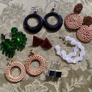 Boho jewelry eclectic maximalist collection earrings leaf wicker bead